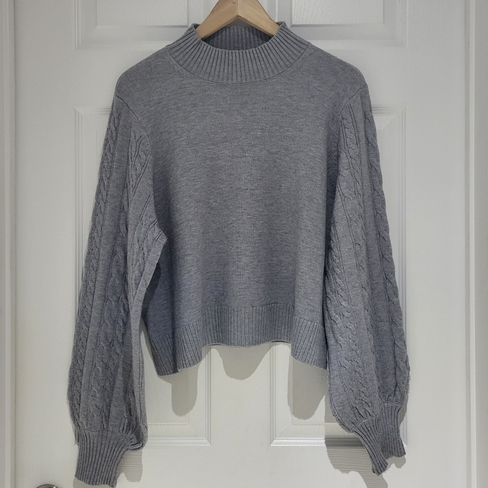 Mexx Cropped Women's Knit Grey Sweater Cableknit Size M - Picture 3 of 10